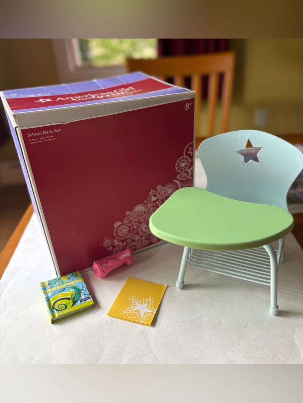 American Girl Retired School Desk Set Blue Green Math Book Folder Pencil Case